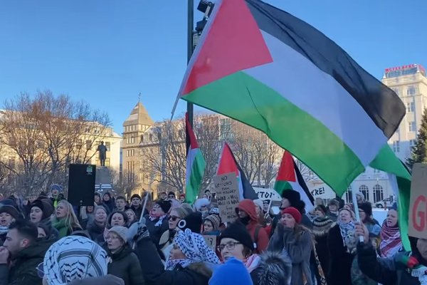 Frá mótmælendum stuðningsmanna Palestínu.
Ljósmynd: Askur Hrafn Hannesson