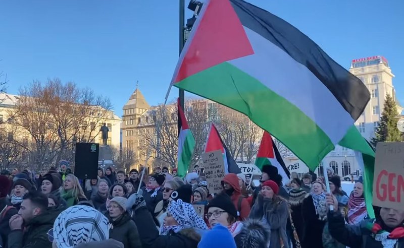 Frá mótmælendum stuðningsmanna Palestínu.
Ljósmynd: Askur Hrafn Hannesson