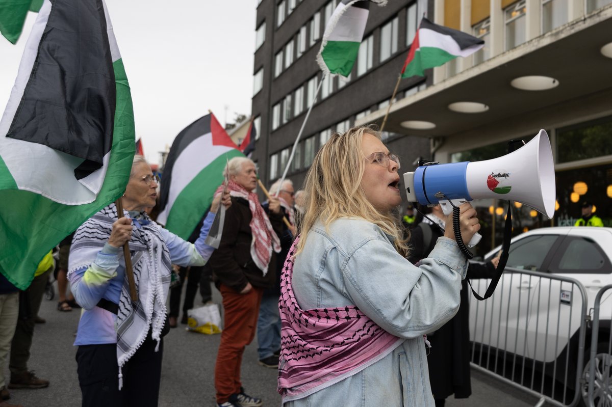 Félagsmenn félagsins Ísland Palestínu mótmæla við stjórnarráðið