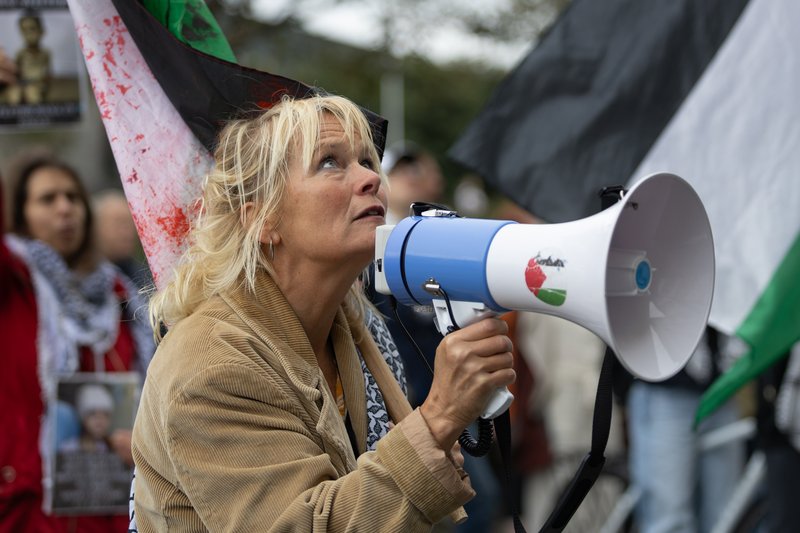 Félagsmenn félagsins Ísland Palestínu mótmæla við stjórnarráðið